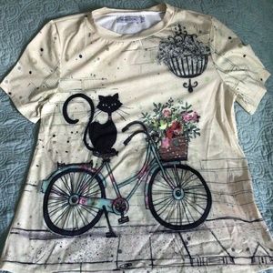 MISSLOOK cat on bike short sleeve top